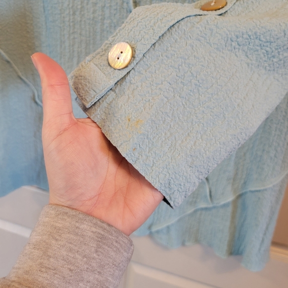 Ali Miles Aqua Light Blue Crinkle Top Blouse - Picture 3 of 6